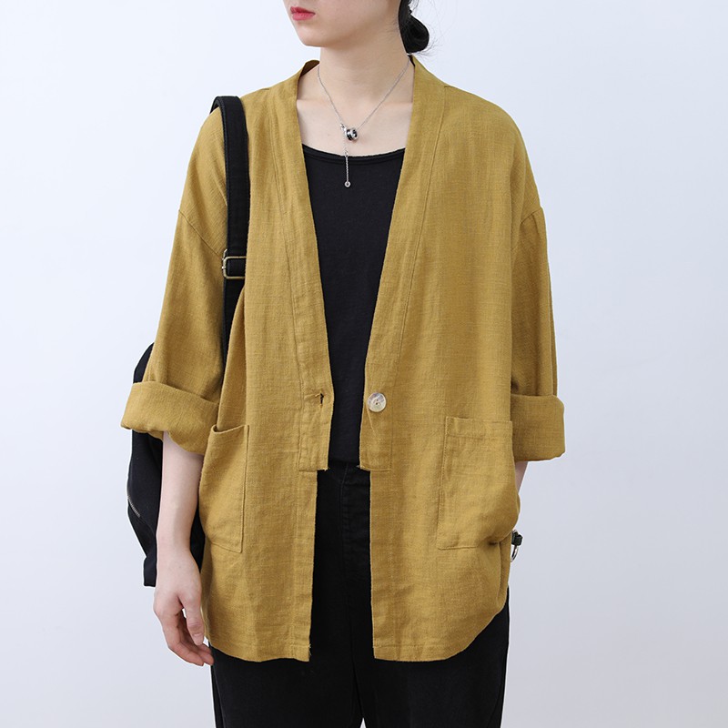 Áo cardigan linen dáng dài, thời trang phong cách Nhật Bản