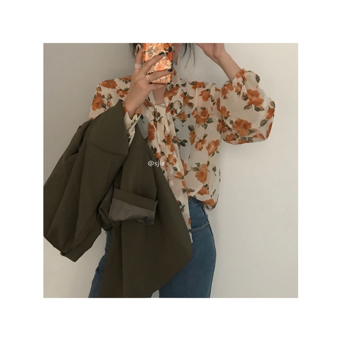 Áo Sơ Mi Nữ Dài Tay Họa Tiết Hoa Thời Trang Hàn Quốc