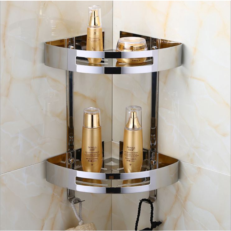 Kệ góc đa năng nhà tắm 2 tầng INOX SUS 304 cao cấp không rỉ , sáng bóng - QM0047