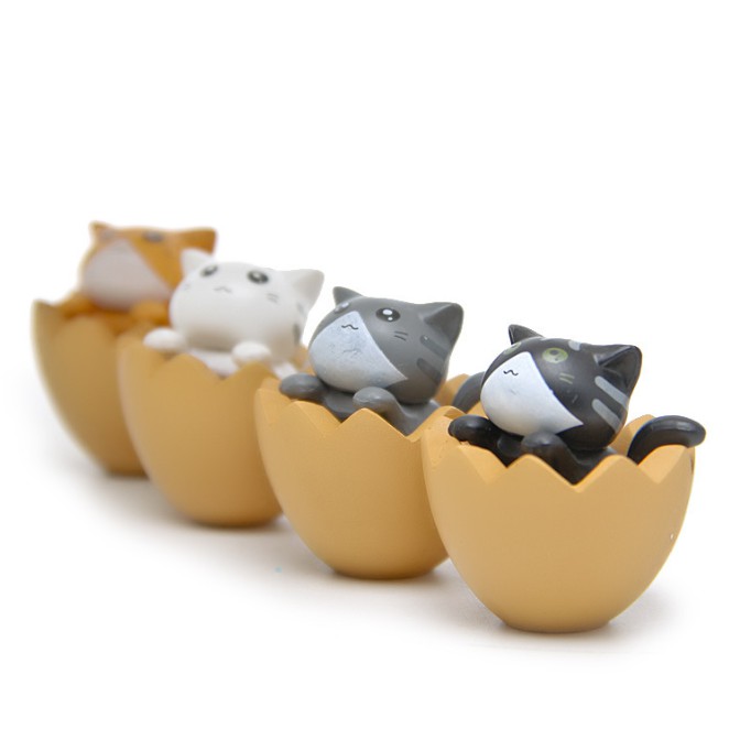 KHO-HN * (Bán lẻ !!! ) Mô hình mèo con ngồi trong vỏ trứng (trắng/vàng) trang trí tiểu cảnh, bonsai, móc chìa khóa, DIY