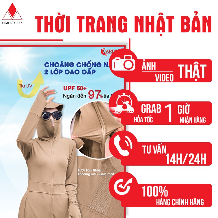 Áo Chống Nắng Nữ Liền Thân 2 Lớp Dáng Dài CHÍNH HÃNG CARDINA thơm khử mùi, làm mát cơ thể