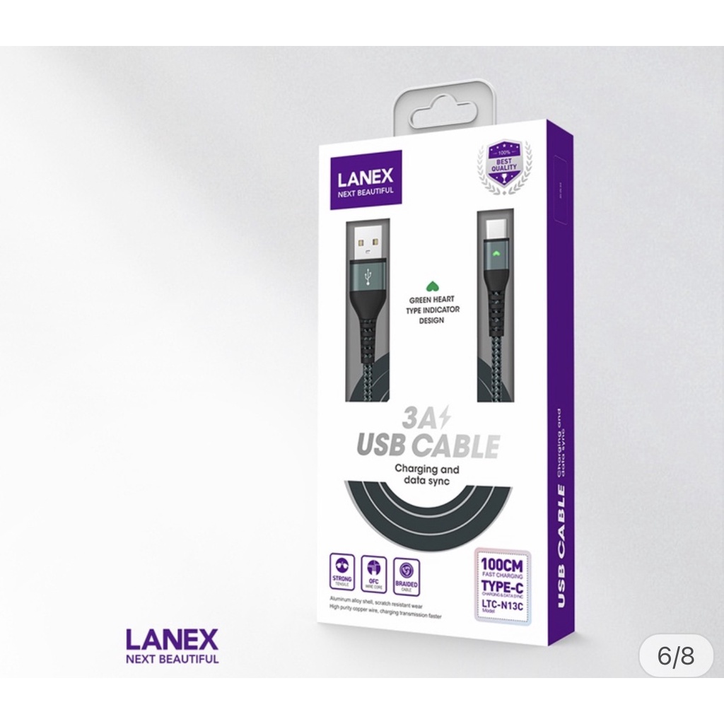 Cáp sạc nhanh LANEX LTC - N14M dây dù 3.0A, cổng kết nối Micro USB, dài 2m, có đèn led
