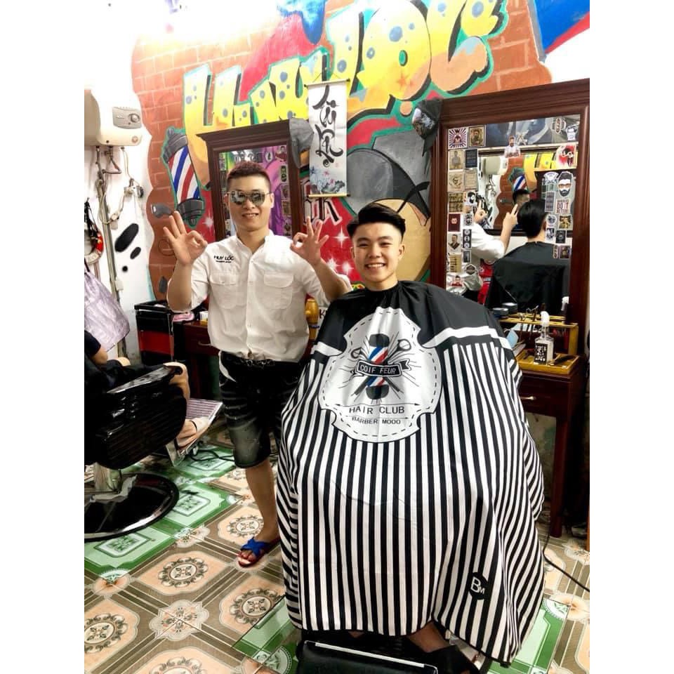 Áo choàng cắt tóc nam sọc barber - khăn choàng barbershop