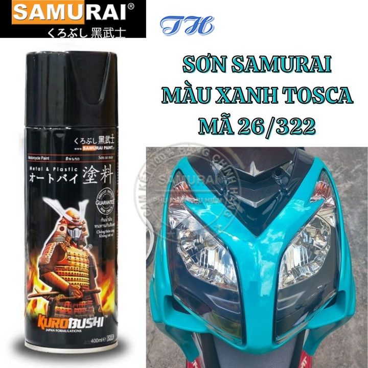 Sơn Xịt Samurai chuyên dùng cho xe máy Màu Xanh Nitron, Xanh Tosca mã 26/322 chống cháy, chống rạn nứt