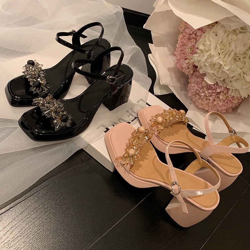 Giày Sandal Cao Gót 2022 Thiết Kế Quai Đính Đá Sang Trọng Phong Cách Pháp Thời Trang Mùa Hè Mới Cho Nữ