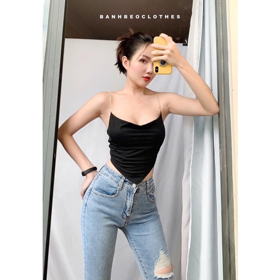 Áo yếm hở lưng tà nhọn có mút kèm ảnh thật