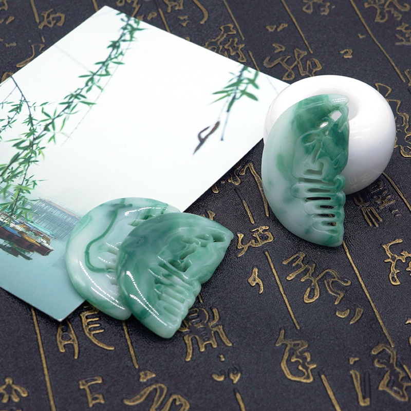Ngọc bội resin họa tiết chiếc lược hình thỏ 29*50mm nguyên liệu làm trâm làm trang sức cổ trang việt phục