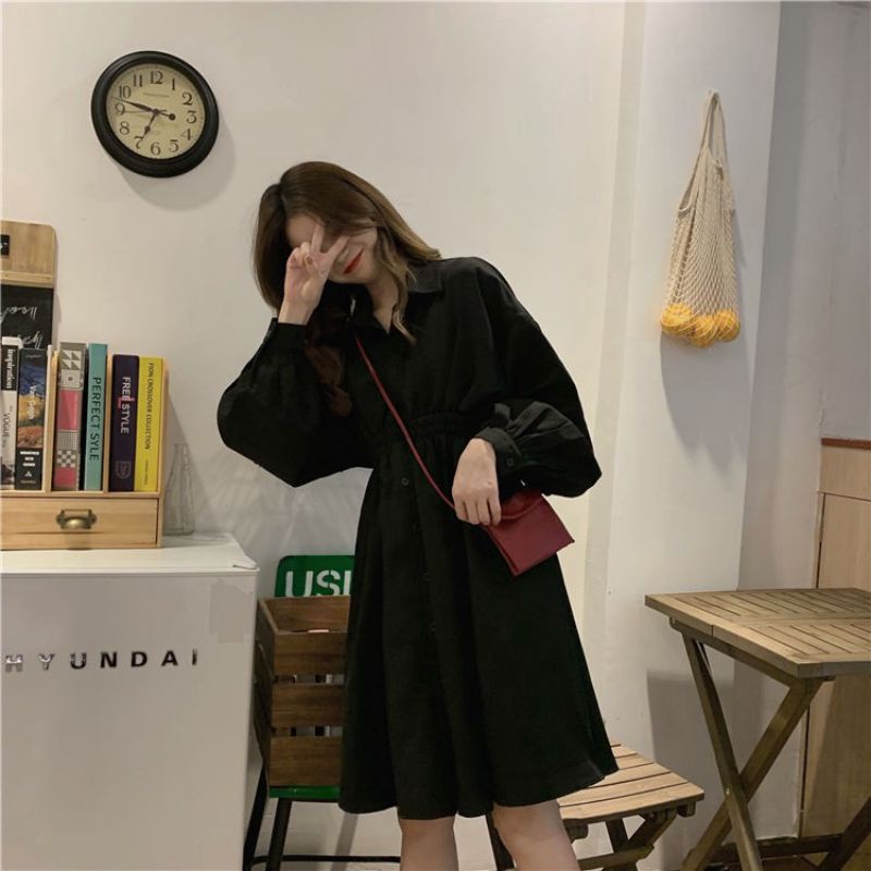 Đầm sơ mi babydoll xòe tay dài xinh xắn‐BC