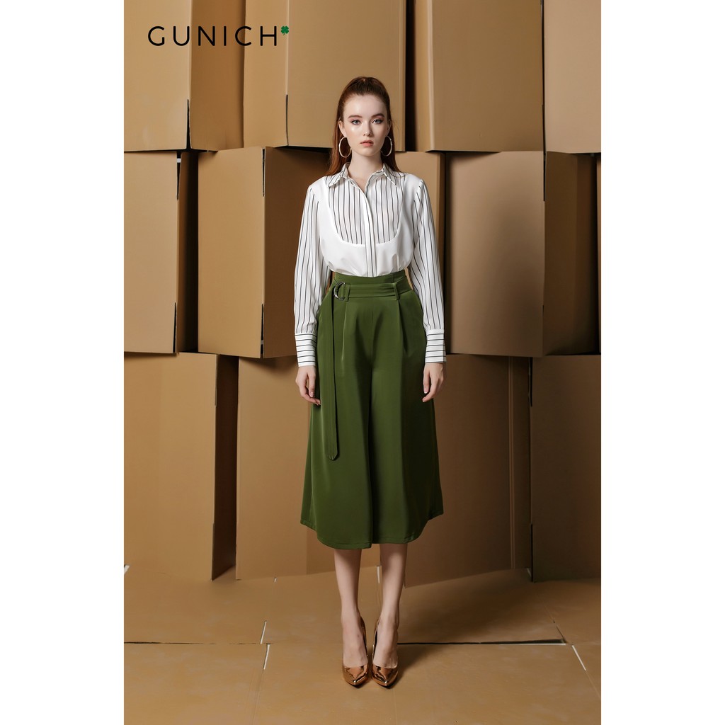Quần culottes xanh olive phối dây khóa D Gunich