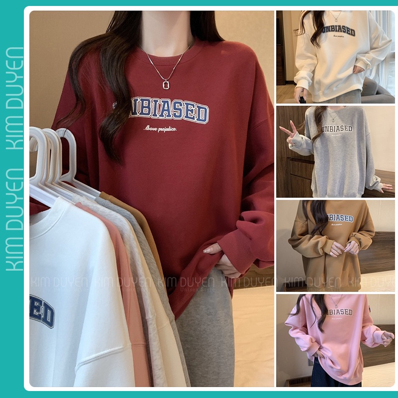 Áo Sweater In Chữ UNBIASED Cực Xinh Áo Sweater Tay Bồng Chất Nỉ Ngoại Dày Dặn Form Rộng Freesize Unisex Ảnh Thật