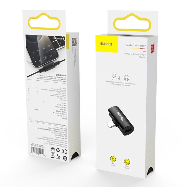 Bộ chia cổng Lightning 1 thành 2 có hỗ trợ đàm thoại Baseus L46 cho iPhone/iPad(Lightningx2/2A vừa nghe nhạc vừa sạc pin