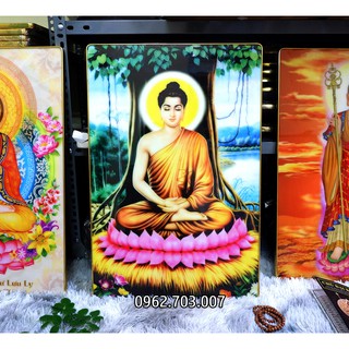 Tranh Phật Thích Ca 40x60cm bằng gỗ tráng gương mica viền vàng đồng cao cấp bền đẹp