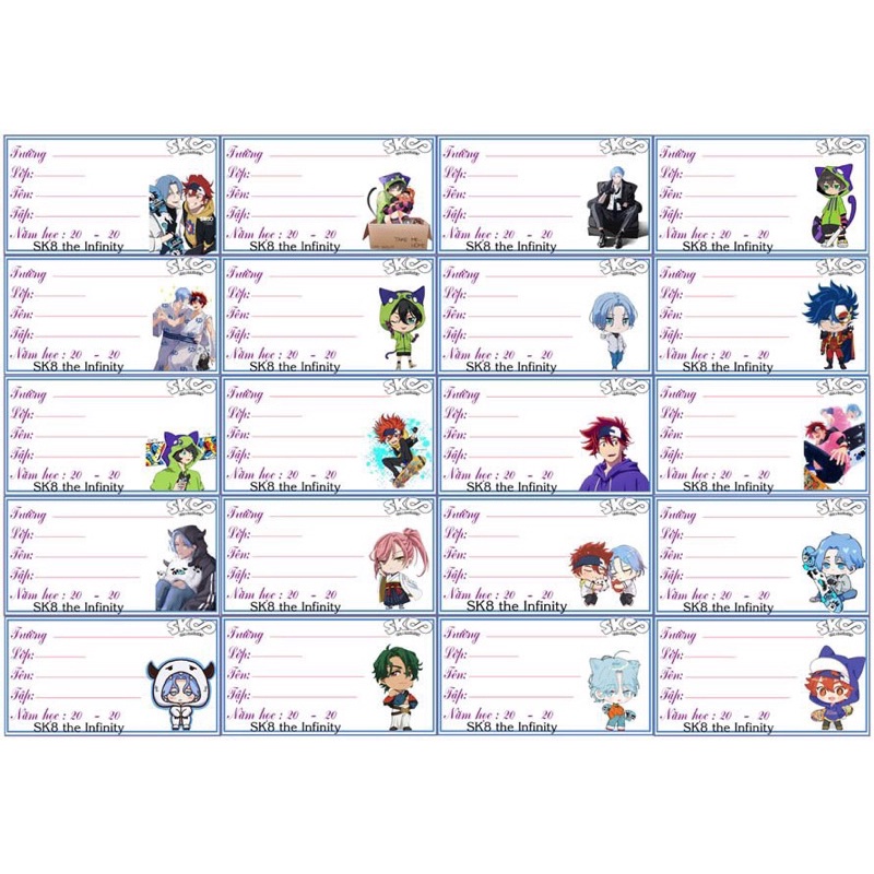 Nhãn vở anime SK8 The Infility 20-60 cái khác nhau/ nhãn vở SK8 Vô cực