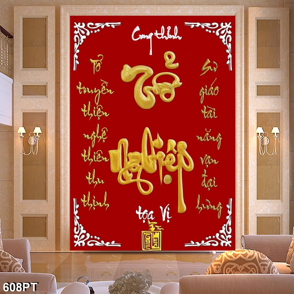 Tranh 3D Dán Tường Cửu Huyền Thất Tổ không phai màu, chống thấm nước