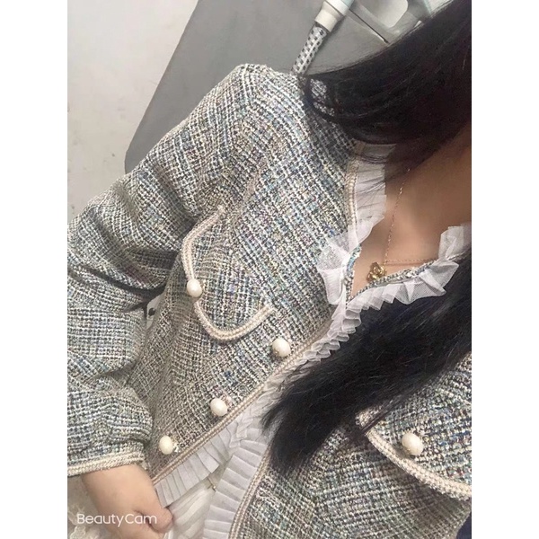 Áo dạ Tweets viền bèo dáng ngắn siêu xinh