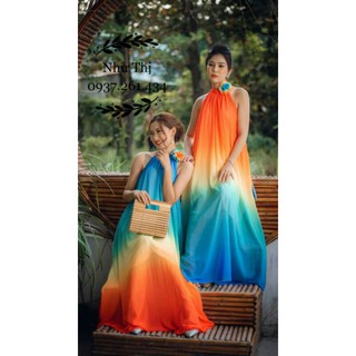 (miễn phí chỉnh váy) đầm maxi yếm màu loang ombre hở lưng đi biển du lịch chụp hình sống ảo đà lạt đồi cát sa mạc