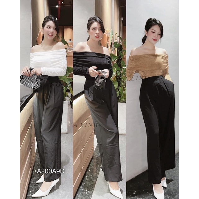 Áo thun bẹt trễ vai tay dài nhúng siêu sang chảnh minie