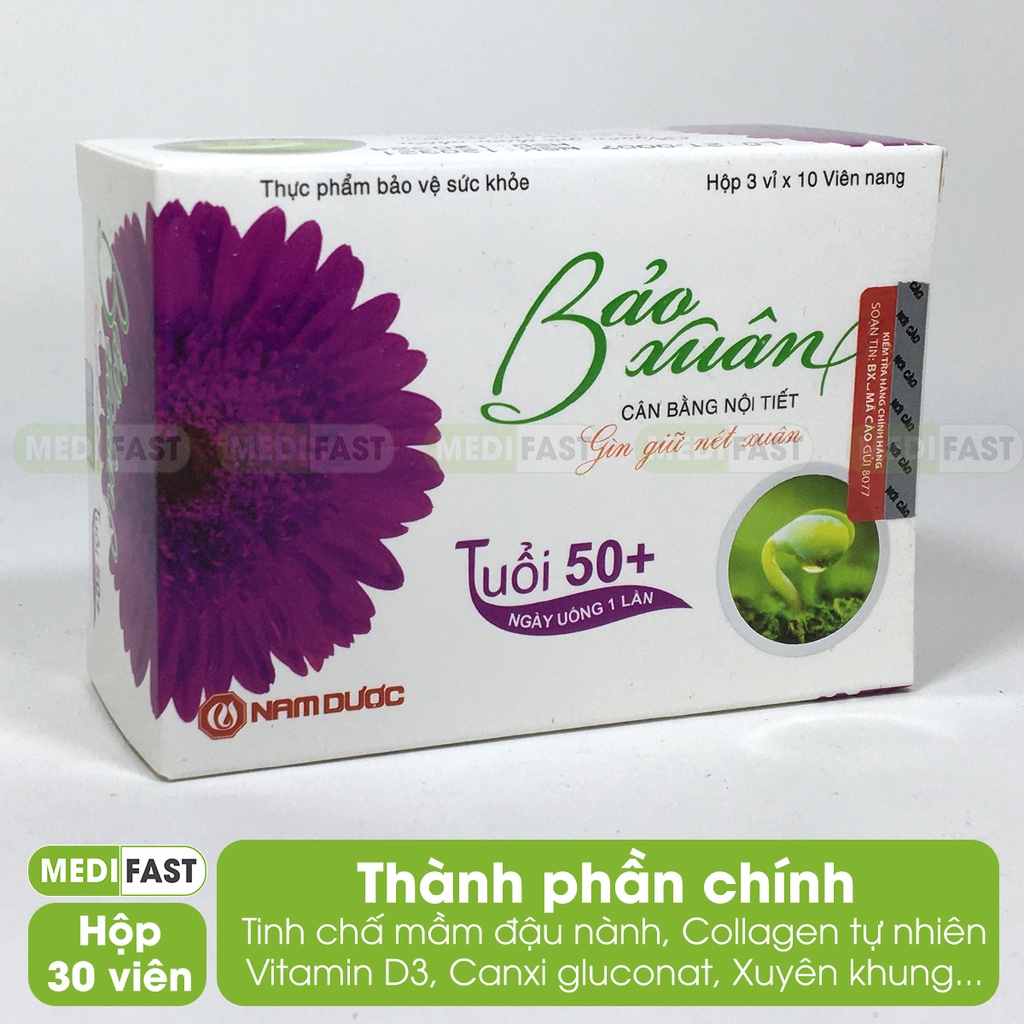 BẢO XUÂN 50+ - Màu Tím - Giúp cân bằng nội tiết, gìn giữ nét xuân - Hộp 30 viên