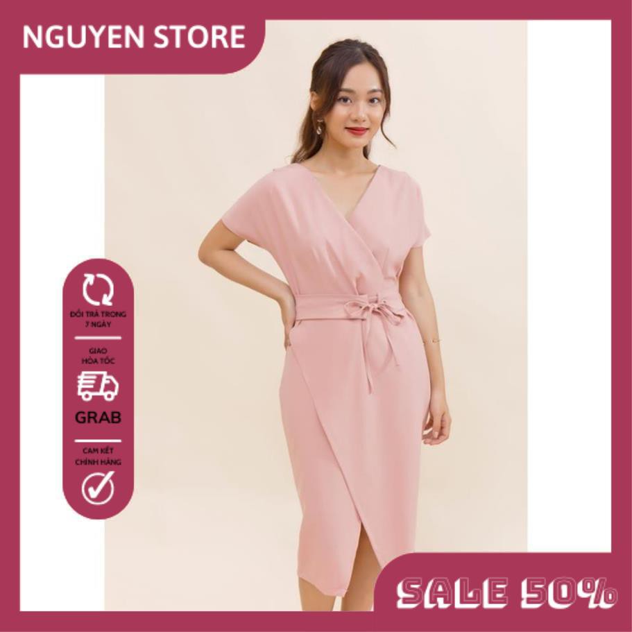 Váy Đầm Công Sở, Đầm Suông Nữ Cổ V Đắp Chéo Có Belt Liền Thân, Thời Trang Thiết Kế Thanh Lịch Phù Hợp Mọi Loại Dáng.