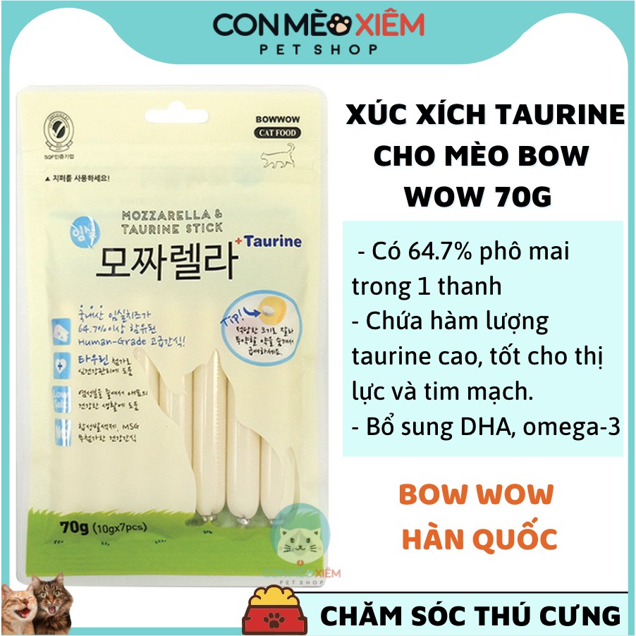 Xúc xích phô mai cho mèo taurine Bow wow 70g, thức ăn vặt dinh dưỡng tăng cân mèo lớn nhỏ Con Mèo Xiêm