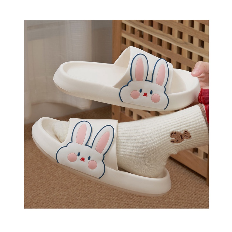 Dép nữ quai ngang cute mang trong nhà icon hình thỏ dễ thương, Dép đi trong nhà cute icon mặt thỏ phong cách hiện đại