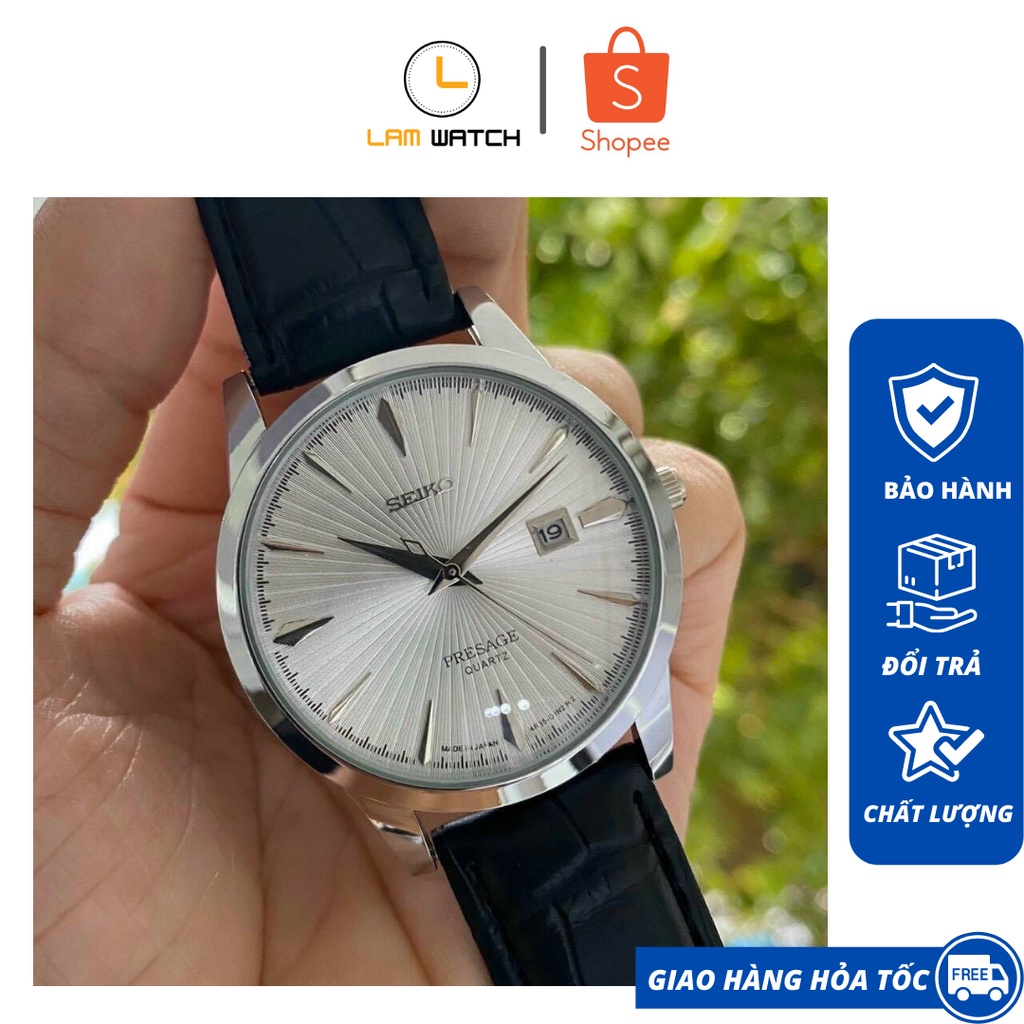 Đồng hồ nam Seiko thời trang dây da kính cường lực siêu bền, đẹp cao cấp, tặng kèm hộp đồng hồ.