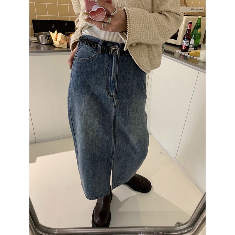 IMAODOU Chân váy jean dài lưng cao vừa dáng ôm thời trang mùa thu 2023 cho nữ