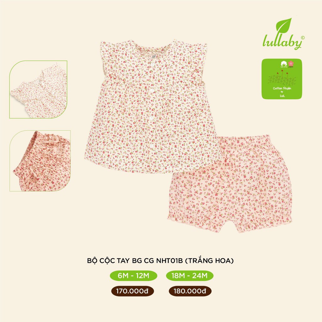 Bộ cộc tay cotton Poplin Lullaby cao cấp, bộ Lullaby bé gái new 2020