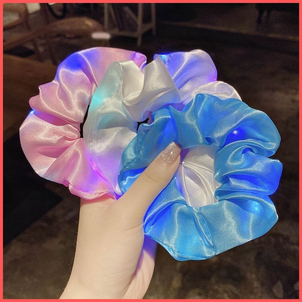 Dây Buộc Tóc Scrunchies Phát Sáng kiểu Hàn Quốc Cute Bằng Vải,Có Đèn Led Phát Sáng Siêu Đẹp, Dây Thun Co Giãn