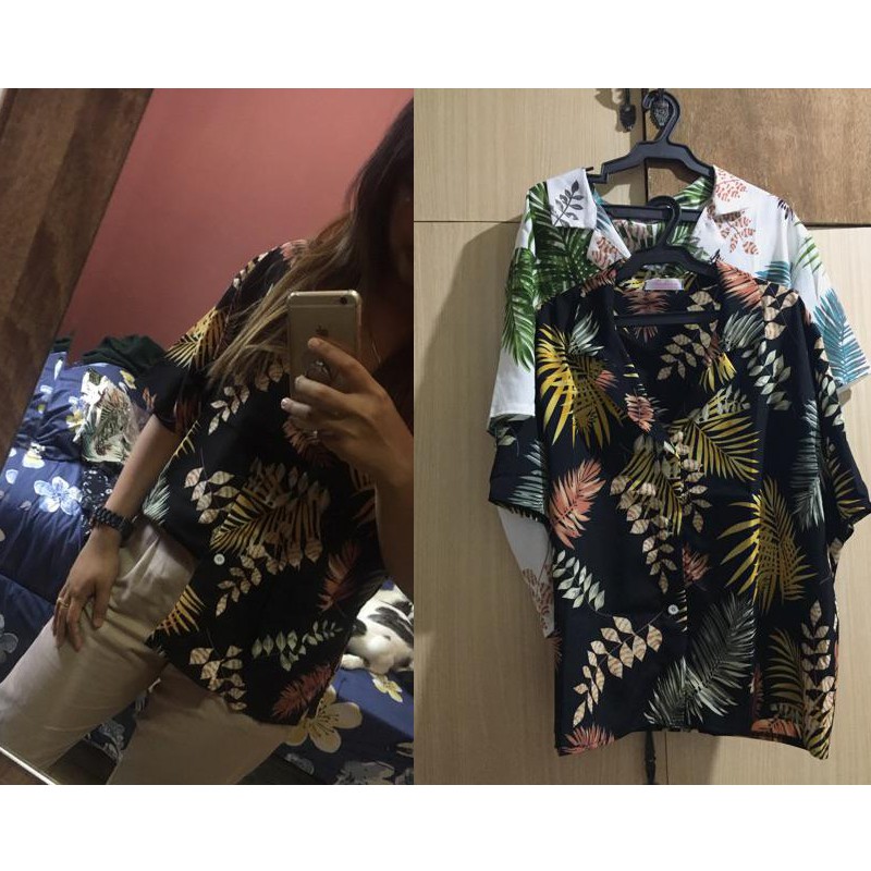 Áo sơ mi IELGY tay ngắn họa tiết lá thời trang trẻ trung dành cho nữ