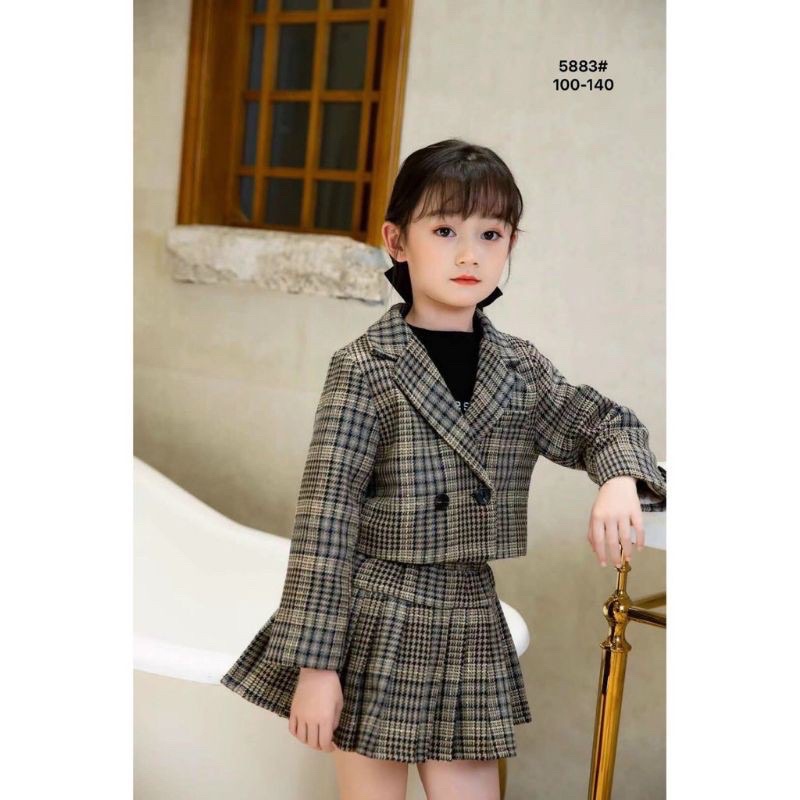 Set vest sọc caro cá tính, quần dài cho bé trai, chân váy bé gái từ 8-18kg