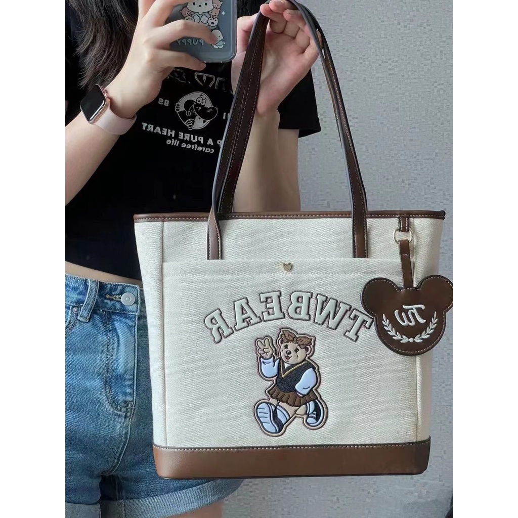 Túi Tote Đeo Vai Cỡ Lớn Họa Tiết Gấu Dễ Thương Cho Nữ