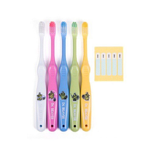 (Nhật) Set 5 bàn chải đánh răng trẻ từ 4 đến 12 tuổi (kèm nắp đậy) Dr. Beaver - KBN 91033