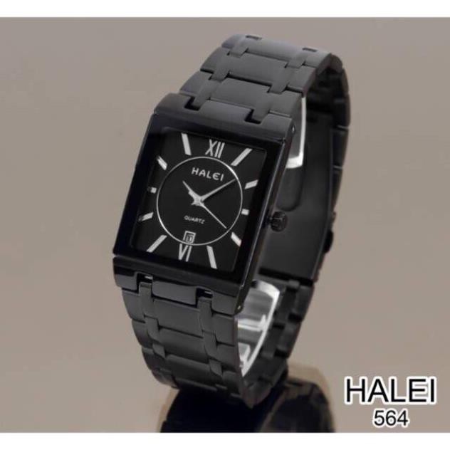 Cặp đồng hồ HALEI mặt vuông size 30mm 40mm dây đen thép không ghỉ mặt đen kính chống xước, chống nước tuyệt đối có lịch