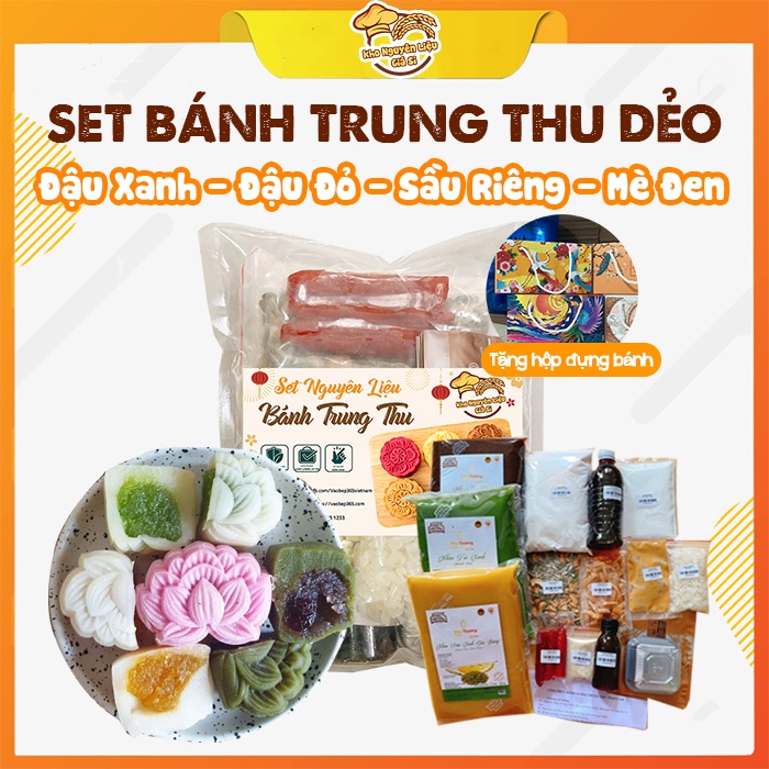 Combo nguyên liệu làm bánh Trung Thu Dẻo nhân chay - Đậu Xanh, Đậu Đỏ, Trà Xanh, Mè Đen... [25 chiếc - 75gr]