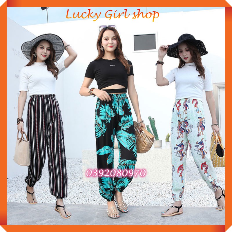 Quần Dài Nữ Hoạ Tiết Bo Gấu Vải Xô Lụa Mỏng Mát Đi Biển Đi Phượt Chống Nắng Chống Muỗi Đốt - Lucky Girl shop