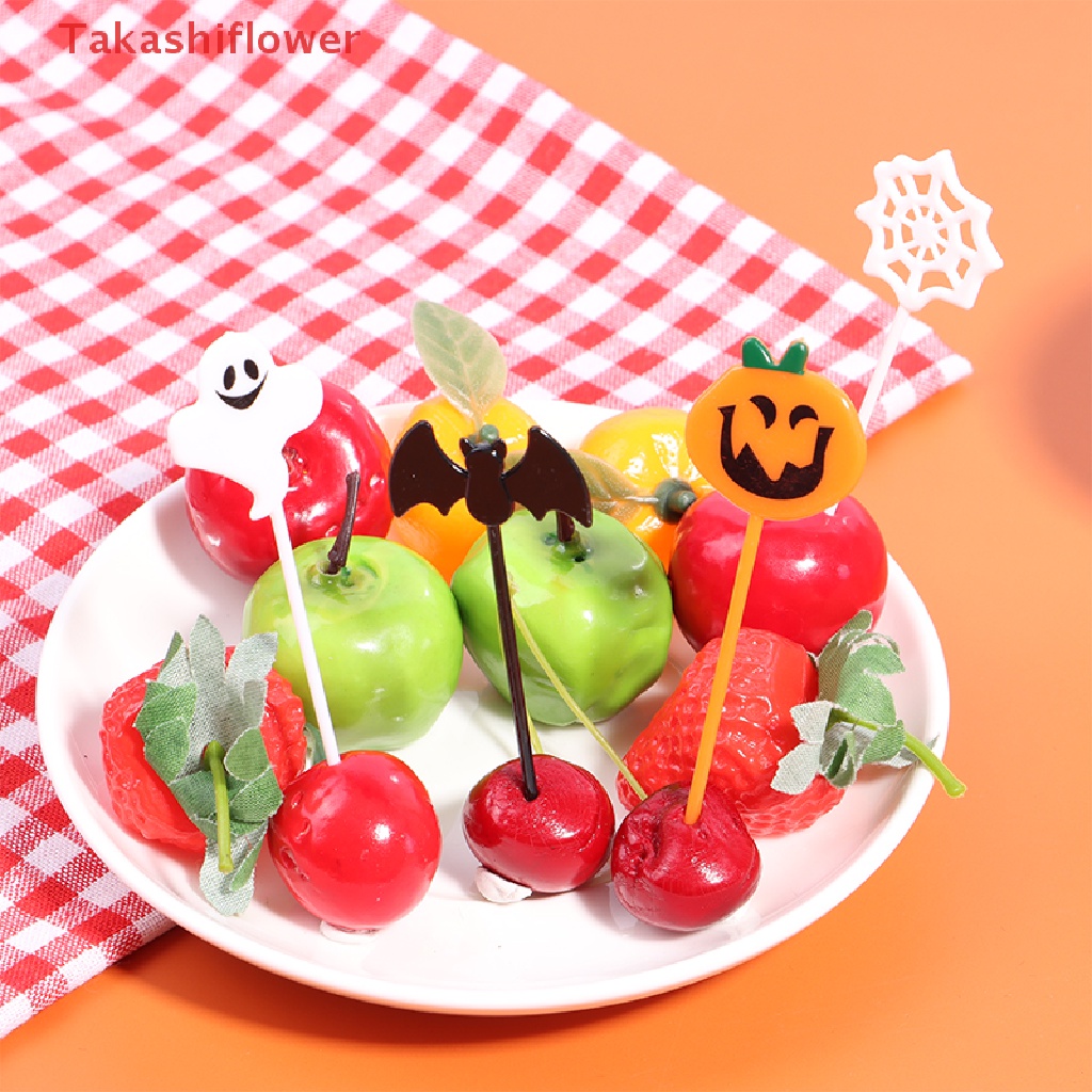 Set 10 Nĩa Ăn Trái Cây Họa Tiết Hoạt Hình Phong Cách Halloween