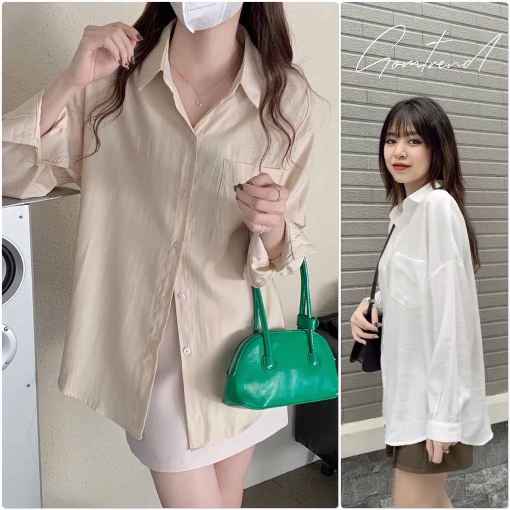 Áo Sơ Mi Nữ 1 Túi Basic Form Rộng Tay Dài Kiểu Hàn - Áo Sơ Mi Chất Đũi Xốp Cao Cấp Mềm Mại Thời Trang Gomtrend