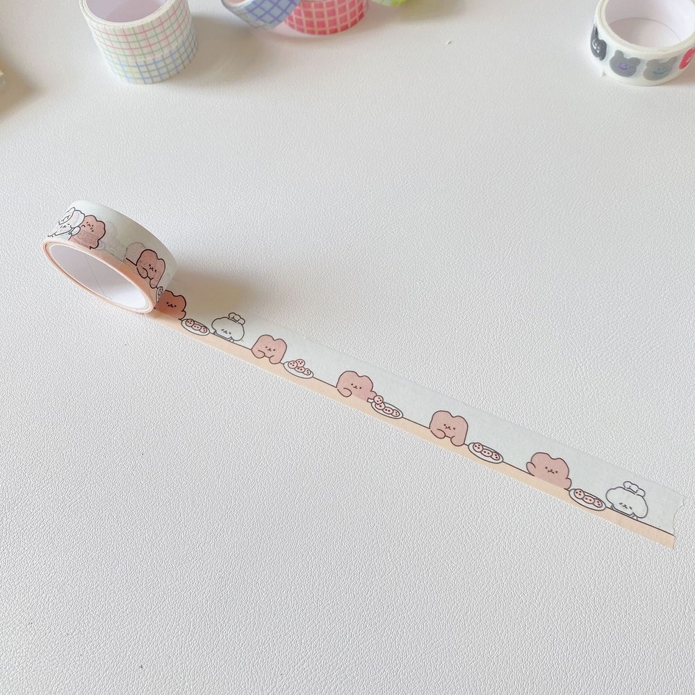 Cuộn băng giấy dán washi in hình gấu/ hoa tulip trang trí sổ tay dễ thương DIY