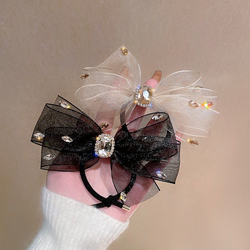 Dây Buộc Tóc Da Đính Đá Pha Lê Phong Cách Hàn Quốc Cho Nữ