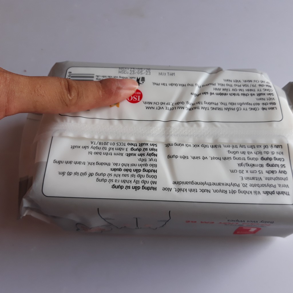 Khăn ướt em bé Choice L Lotte gói 80 miếng không mùi cho trẻ em sơ sinh Hàn Quốc cao cấp chính hãng