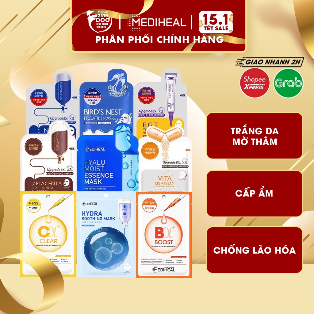 Mặt nạ giấy dưỡng trắng da, giảm mụn, phục hồi da Hàn Quốc Mediheal Essential Mask Ex (Tea Tree, Vita , Collagen)