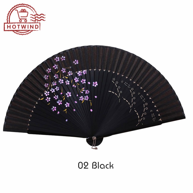 Quạt xoè giấy lụa in hình hoa anh đào phong cách cổ điển