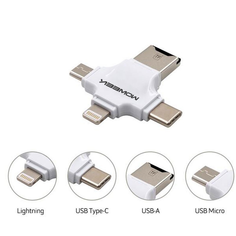 Đầu Đọc Thẻ Nhớ 4 Trong 1 Type-C / Lightning / Micro USB / USB 2.0 Cho Điện Thoại