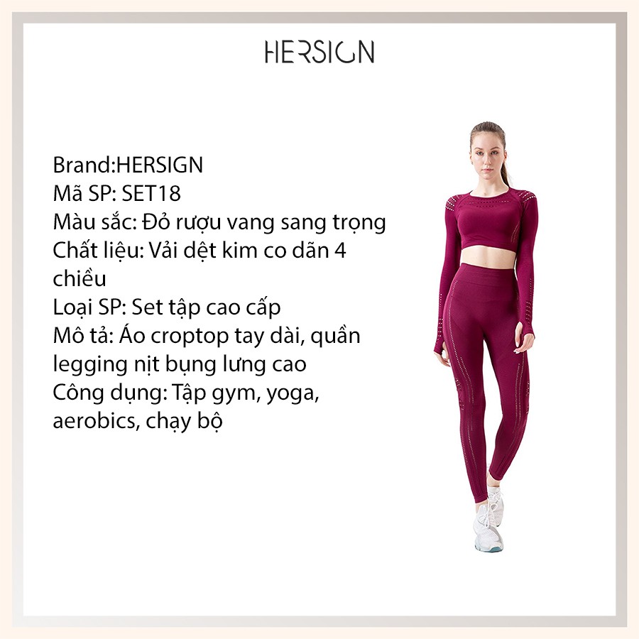 ĐỒ TẬP YOGA NỮ BỘ ĐỒ TẬP GYM NỮ SET TẬP GYM ÁO CROPTOP TAY DÀI ĐỒ TẬP CAO CẤP HERSIGN-SET18