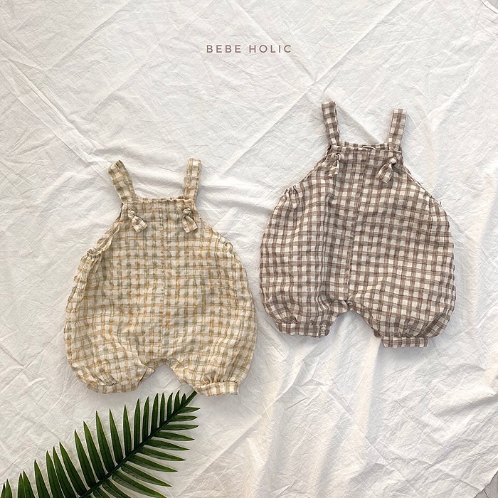 Set Áo Thun Sát Nách Và Quần Yếm Họa Tiết Sọc Caro Dễ Thương Phong Cách Hàn Quốc Cho Bé Gái