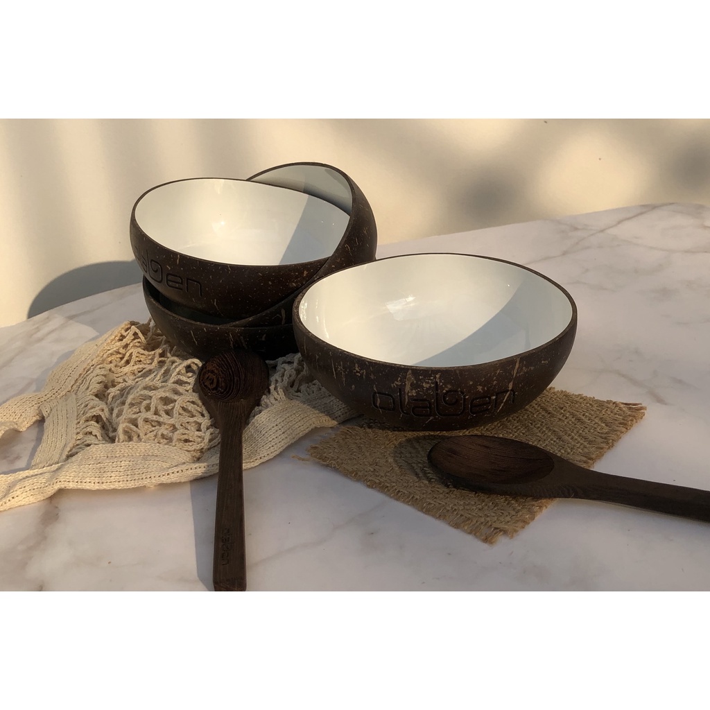 Olaben Nutrition combo Chén Gáo Dừa + Muỗng Gỗ Dừa Handcarved Coco