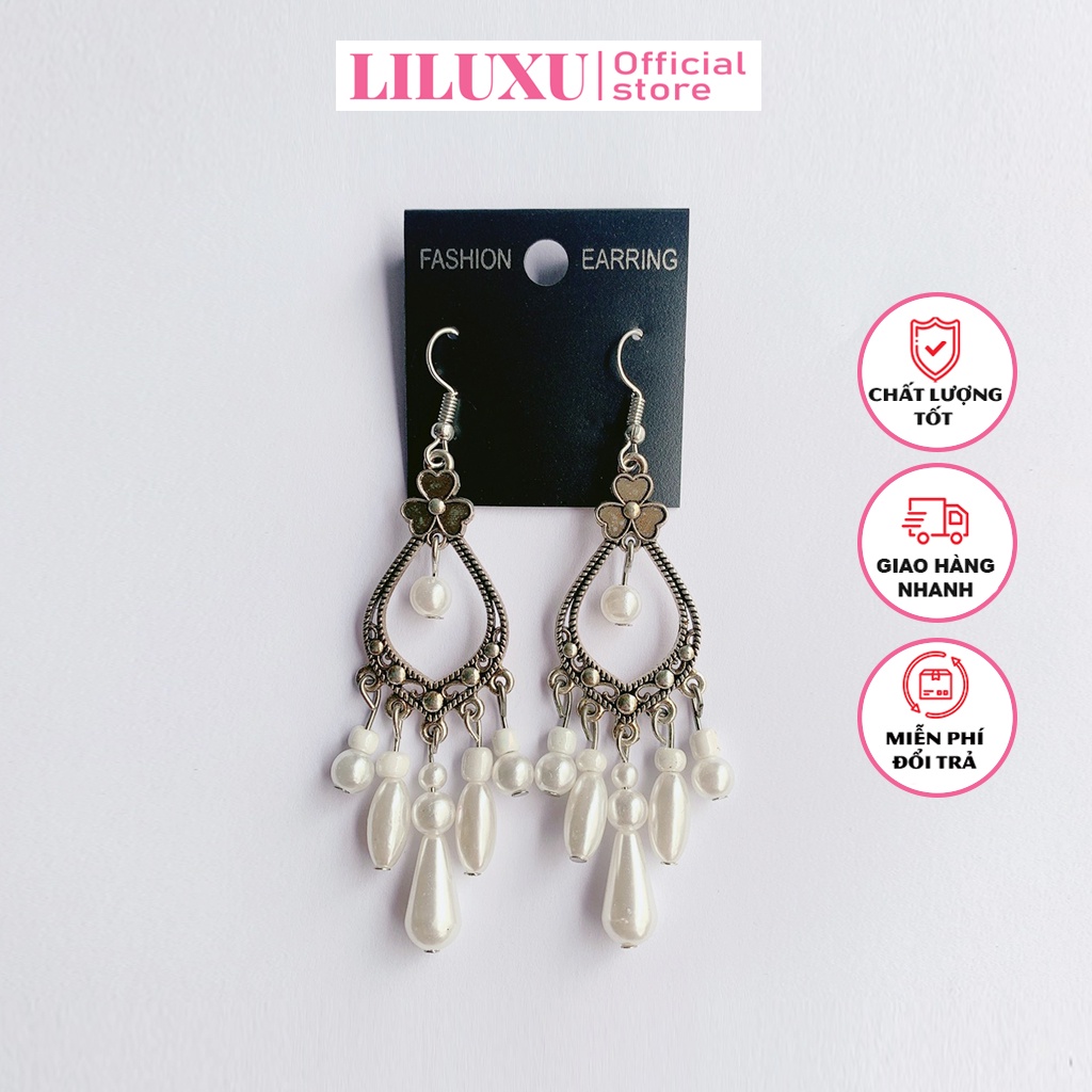Khuyên Tai Dáng Dài Cổ Điển 3 Lá Đính Ngọc Phong Cách Boho Kiểu Dáng Đẹp Bông Tai Sang Trọng - Liluxu Store