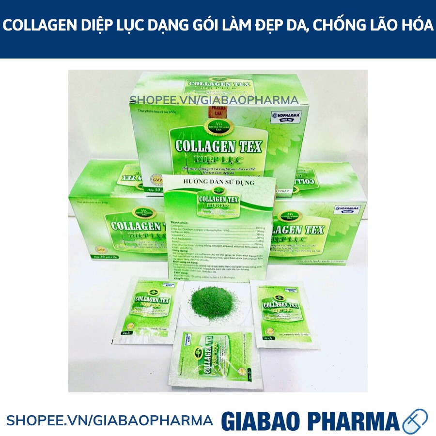 Collagen Diệp Lục dạng gói hỗ trợ làm đẹp da, cải thiện nếp nhăn-Hộp 30 gói | Thế Giới Skin Care