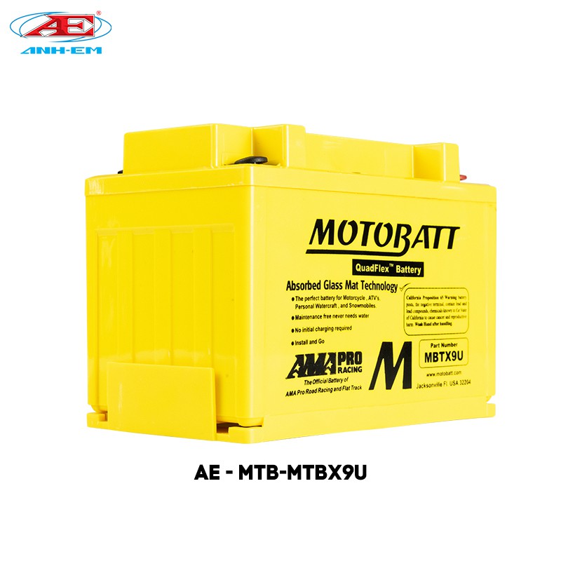 Bình điện MOTOBATT - MTBX9U (12V-10.5A) dùng cho dòng xe môtô hàng chính hãng thương hiệu MOTOBATT